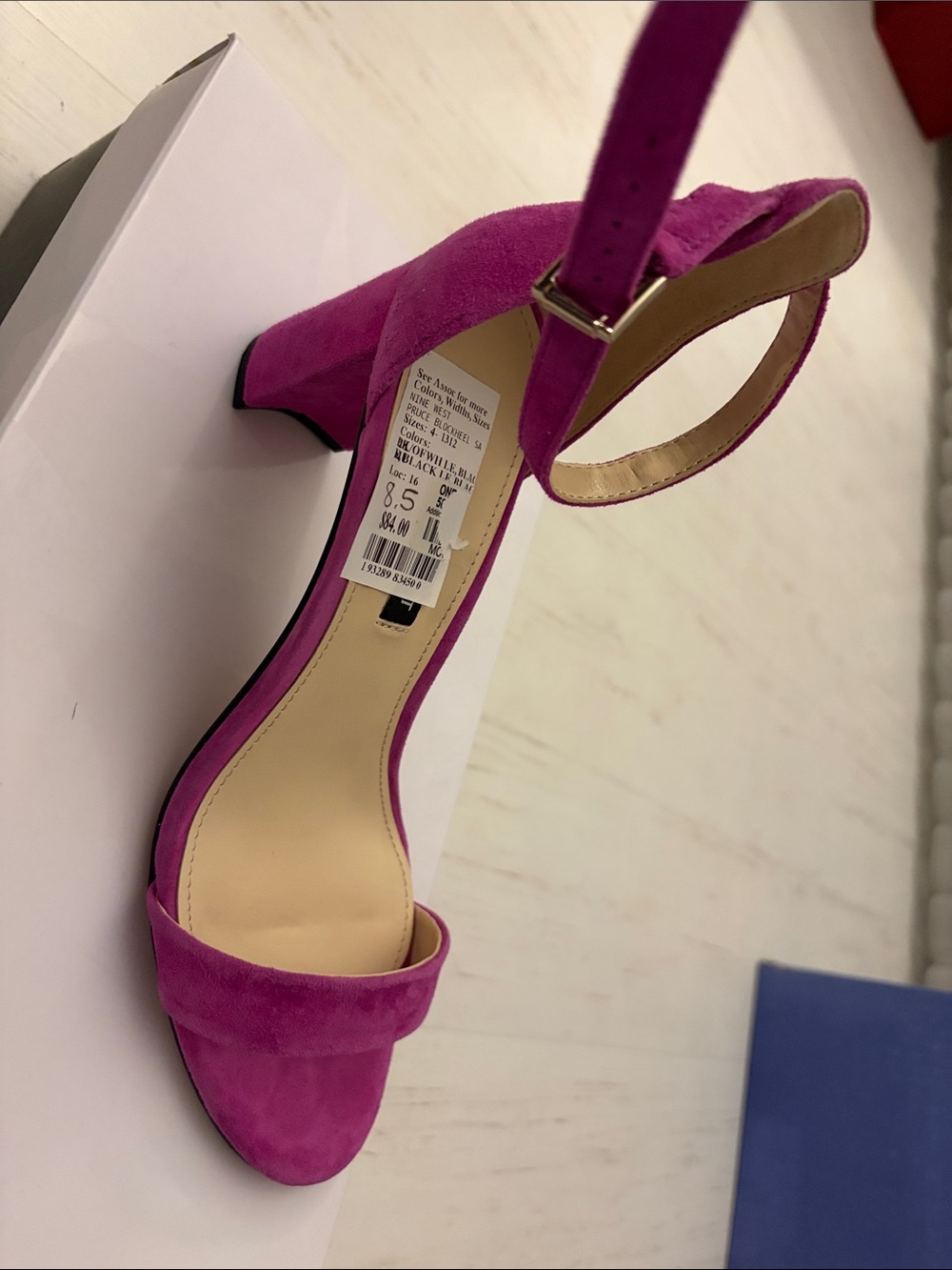 Nine West Magenta Suede Ankle-Strap Block Heel Sandal